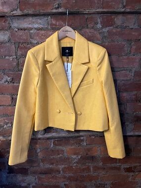7 For All Mankind Faux Leather Mustard Yellow Cropped Spring Jacket Women’s M